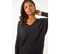 Roman Relaxed Hotfix V-Neck Knitted Jumper In Black Black 12