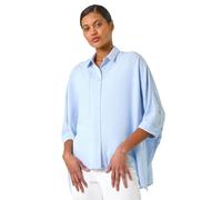 Roman Relaxed Smart Stretch Shirt for Women UK - Ladies Spring Everyday Summer Break 3/4 Length Sleeve Soft Classic Collar Comfy Lightweight Blouse Vacation Tops - Light Blue - Size 12