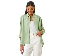 Roman Relaxed Smart Stretch Shirt for Women UK - Ladies Spring Everyday Summer Break 3/4 Length Sleeve Soft Classic Collar Comfy Lightweight Blouse Vacation Tops - Pale Green - Size 18