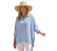 Roman Relaxed Smart Stretch Shirt for Women UK - Ladies Spring Everyday Summer Break 3/4 Length Sleeve Soft Classic Collar Comfy Lightweight Blouse Vacation Tops