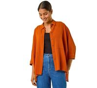 Roman Relaxed Smart Stretch Shirt for Women UK - Ladies Spring Everyday Summer Break 3/4 Length Sleeve Soft Classic Collar Comfy Lightweight Blouse Vacation Tops - Rust - Size 12