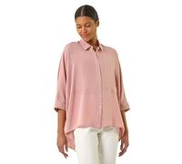 Roman Relaxed Smart Stretch Shirt for Women UK - Ladies Spring Everyday Summer Break 3/4 Length Sleeve Soft Classic Collar Comfy Lightweight Blouse Vacation Tops - Plain Light Pink - Size 12