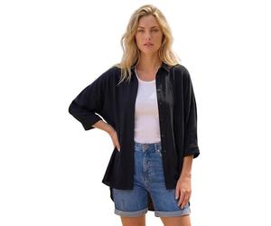Roman Relaxed Smart Stretch Shirt for Women UK - Ladies Spring Everyday Summer Break 3/4 Length Sleeve Soft Classic Collar Comfy Lightweight Blouse Vacation Tops
