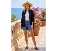 Roman Relaxed Smart Stretch Shirt for Women UK - Ladies Spring Everyday Summer Break 3/4 Length Sleeve Soft Classic Collar Comfy Lightweight Blouse Vacation Tops - Black - Size 20