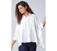 Roman Relaxed Smart Stretch Shirt for Women UK - Ladies Spring Everyday Summer Break 3/4 Length Sleeve Soft Classic Collar Comfy Lightweight Blouse Vacation Tops - Ivory - Size 18