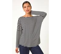 Roman Originals Batwing Long Sleeve Stretch Top for Women UK - Ladies Everyday Holiday Spring Summer Round Neckline Comfy Soft Evening Vacation Work Party - Black White - Size 12