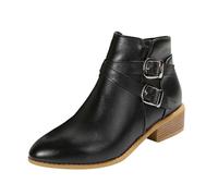 Roman Retro Short Leather Boots Female 2025 New Large Size Thick with Pointed and Boots Female Wide Fit Boots Womens (Black, 4)