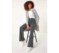 Roman Originals Patchwork Check Collar Pocket Cardigan for Women UK - Ladies Everyday Autumn Winter Round Neckline Comfy Soft Evening Vacation Work Party Night Out - Light Grey - Size 20