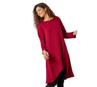 Roman Ribbed Asymmetric Stretch Dress for Women UK - Ladies Autumn Everyday Winter Holiday Round Neckline Comfy Long Sleeve Soft Dipped Hemline Frock Desk to Dinner Gowns - Wine - Size 14