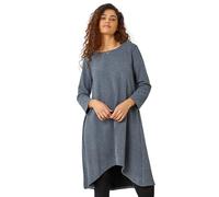 Roman Ribbed Asymmetric Stretch Dress for Women UK - Ladies Autumn Everyday Winter Holiday Round Neckline Comfy Long Sleeve Soft Dipped Hemline Frock Desk to Dinner Gowns - Dark Grey - Size 10
