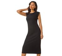 Roman Ribbed Cap Sleeve Midi Dress In Black Black 20
