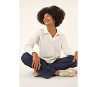 Roman Ribbed Collared Stretch Top In Cream Cream 18