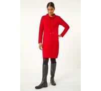 Roman Originals Ribbed Cowl Neck Jumper Dress for Women UK - Ladies Everyday Autumn Winter Comfy Soft Evening Vacation Work Party Night Out - Red - Size 20