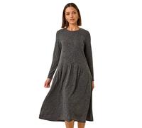 Roman Ribbed Drop Waist Stretch Midi Dress In Grey Grey 10