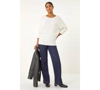 Roman Originals Ribbed Fitted Knit Jumper for Women UK - Ladies Everyday Autumn Winter Round Neckline Comfy Soft Evening Vacation Work Party Night Out - Ivory - Size 14