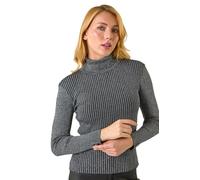 Roman Ribbed Knit Turtleneck Jumper for Women UK - Ladies Autumn Everyday Winter Holiday Long Sleeve Soft High Neckline Comfy Warm Feel Desk to Dinner Sweaters - Grey - Size 12