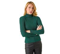 Roman Ribbed Knit Turtleneck Jumper for Women UK - Ladies Autumn Everyday Winter Holiday Long Sleeve Soft High Neckline Comfy Warm Feel Desk to Dinner Sweaters - Green - Size 16