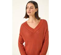 Roman Ribbed V-Neck Boyfriend Jumper In Orange Orange 12