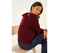 Roman Originals Ribbon Bow Tie Back Jumper for Women UK - Ladies Everyday Autumn Winter Round Neckline Comfy Soft Evening Vacation Work Party Night Out - Red - Size 16