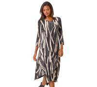 Roman Ribbon Print Hanky Hem Stretch Midi Dress In Beige Beige 18