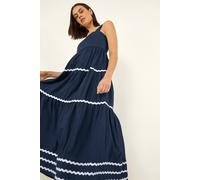 Roman Ric Rac Tiered Midi Dress In Navy Navy 10