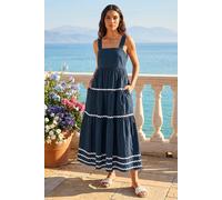 Roman Ric Rac Tiered Midi Dress In Navy Navy