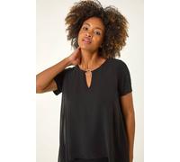 Roman Ring Front Chiffon Overlay Top In Black Black 12