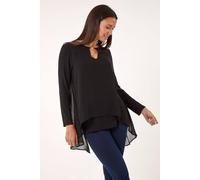 Roman Women's Ring Front Chiffon Overlay Tunic Top in Black | Size: 10 Roman Black 10