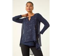 Roman Ring Front Foil Tunic Top In Navy Navy 10
