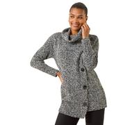Roman Roll Neck Button Detail Jumper for Women UK - Ladies Autumn Everyday Winter Holiday High Neckline Comfy Long Sleeve Soft Wrap Front Warm Top Daywear Sweaters - Black - Size 16