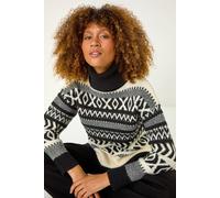 Roman Roll Neck Cross Stitch Knit Jumper In Black Black