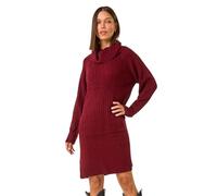Roman Roll Neck Knitted Jumper Dress for Women UK - Ladies Autumn Everyday Winter Holiday Cowl Neckline Comfy Long Sleeve Soft Rib Detail Frock Desk to Dinner Gowns - Wine - Size 14