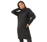 Roman Roll Neck Knitted Jumper Dress for Women UK - Ladies Autumn Everyday Winter Holiday Cowl Neckline Comfy Long Sleeve Soft Rib Detail Frock Desk to Dinner Gowns - Black - Size 16