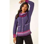 Roman Originals Roll Neck Patch Pocket Knit Jumper for Women UK - Ladies Everyday Autumn Winter Comfy Soft Evening Vacation Work Party Night Out - Purple - Size 20