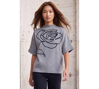 Roman Rose High Neck Knit Jumper In Grey Grey