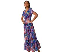 Roman Rose Print Button Detail Maxi Dress In Royal Royal 10