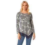 Roman Rose Print Chiffon Hem Top In Navy Navy 12