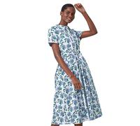 Roman Rose Print Midi Shirt Dress In White White 20