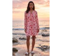 Roman Rose Print Ruffle V-Neck Smock Dress In Light Pink Light Pink