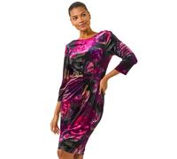 Roman Rose Print Velvet Twist Stretch Dress In Pink Pink 18