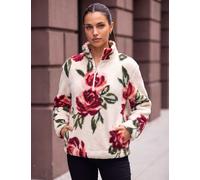 Roman Rose Print Zip Fleece Jacket Ivory