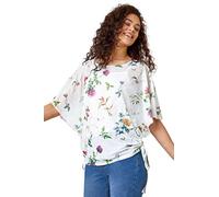 Roman Ruched Batwing Mesh Top for Women UK - Ladies Spring Everyday Summer Holiday Round Neckline Comfy Side Tie Detail Soft Shirt Relaxed Fit Day Out Blouses - Ivory - Size 20