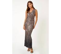 Roman Ruched Sequin Maxi Stretch Dress In Bronze Bronze