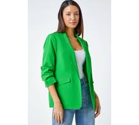 Roman Originals Ruched Sleeve Stretch Blazer for Women UK - Ladies Everyday Holiday Spring Summer Edge to Edge Opening Comfy Soft Evening Vacation Work Party - Green - Size 10