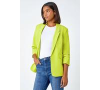 Roman Originals Ruched Sleeve Stretch Blazer for Women UK - Ladies Everyday Holiday Spring Summer Edge to Edge Opening Comfy Soft Evening Vacation Work Party - Lime - Size 10