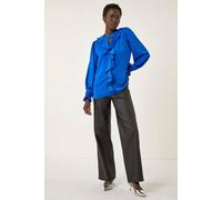 Roman Ruffle Front Keyhole Satin Top In Royal Royal 12
