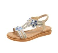 Roman Sandals Women's Glitter Shoes Moccasins Lightweight Summer Shoes Women's Comfortable Boho Sandals Flat Strap Sandals Orthopaedic Sandals Beach Shoes Soft Leisure Wide H Thick Sole, blue, 5 UK