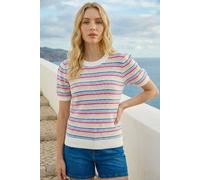 Roman Originals Scallop Edge Stripe Knit Top for Women UK - Ladies Everyday Holiday Spring Summer Round Neckline Comfy Soft Evening Vacation Work Party - Multi Stripe - Size 14