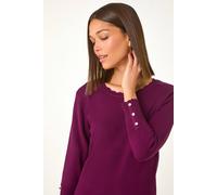 Roman Diamante Button Scallop Edge Jumper for Women UK - Ladies Autumn Everyday Winter Holiday Round Neckline Comfy Long Sleeve Soft Slim Fit Knitted Sweater Warm Tops - Burgundy - Size 10