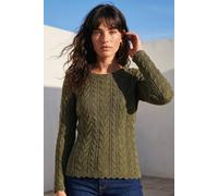Roman Women's Scallop Trim Cable Knit Jumper in Khaki | Size: 20